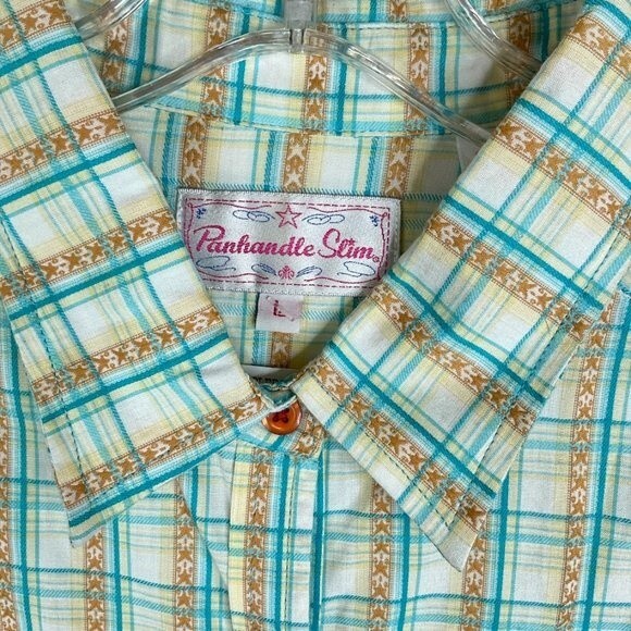 Panhandle Slim Women’s L Western Snap-Button Shirt – Green Plaid, NWT - Picture 10 of 11